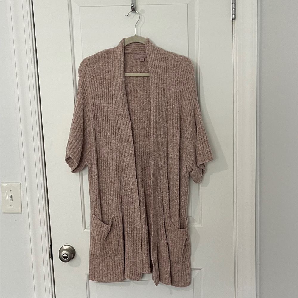 Barefoot Dreams Ribbed Cardigan in Soft Mauve